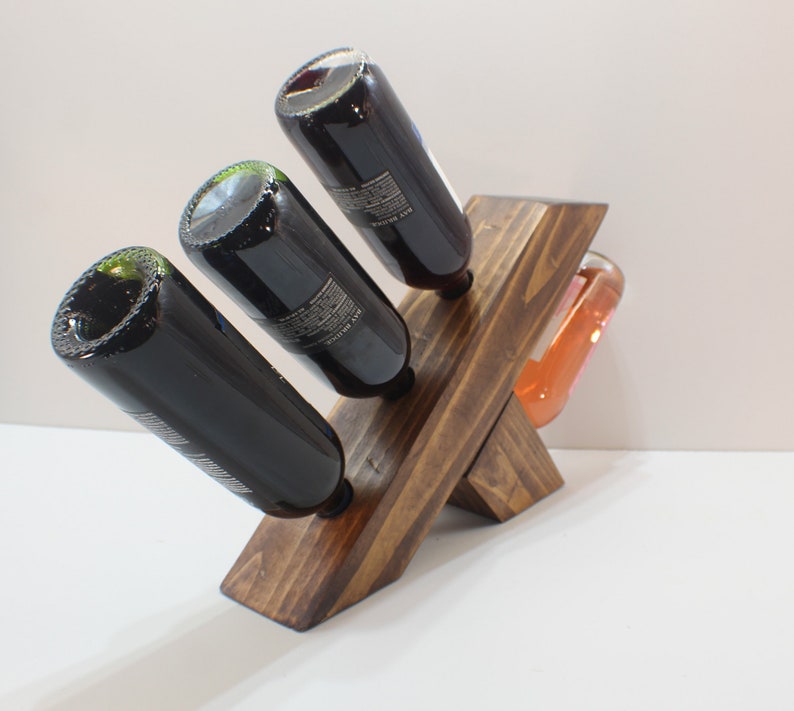 Rustic 4 Bottle Wood Countertop Wine Rack Etsy