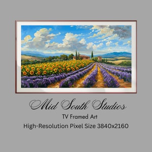 Samsung FRAME TV Digital Art: Tuscan Sunflower & Lavender Field Oil Painting Texture, Italian Countryside Landscape Print, Home Decor