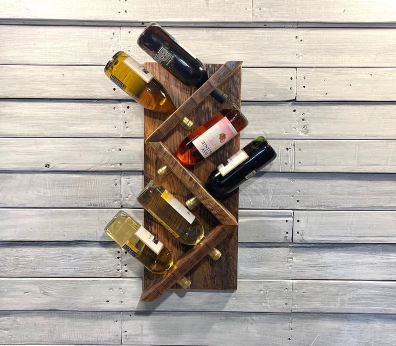 Zig Zag Wall Mounted Wine Rack Rustic Oak Etsy