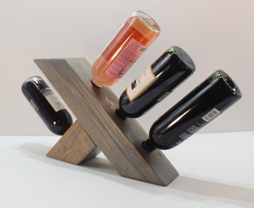 Rustic 4 Bottle Wood Countertop Wine Rack Etsy