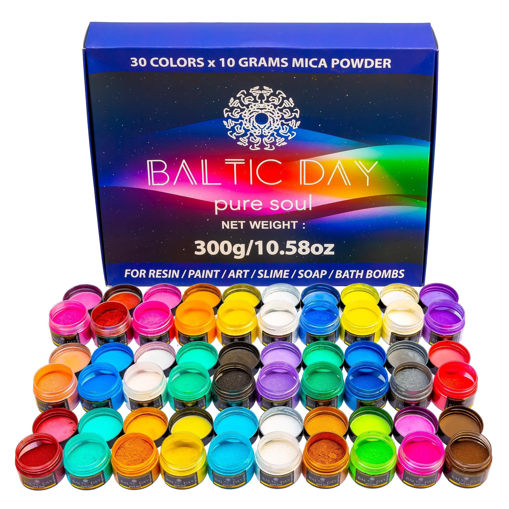 Baltic Day Mica Powder 30 Color Jars 10g Pigment Powder Resin