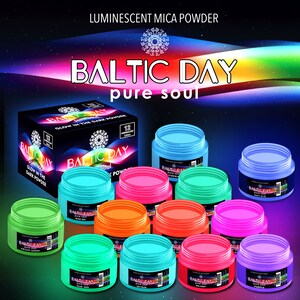 Baltic Day Glow in the Dark Pigment Powder 12 Luminous Colors x 20g Jars Glowing Pigment for Epoxy Resin, Nail Art, Acrylic Paint image 2