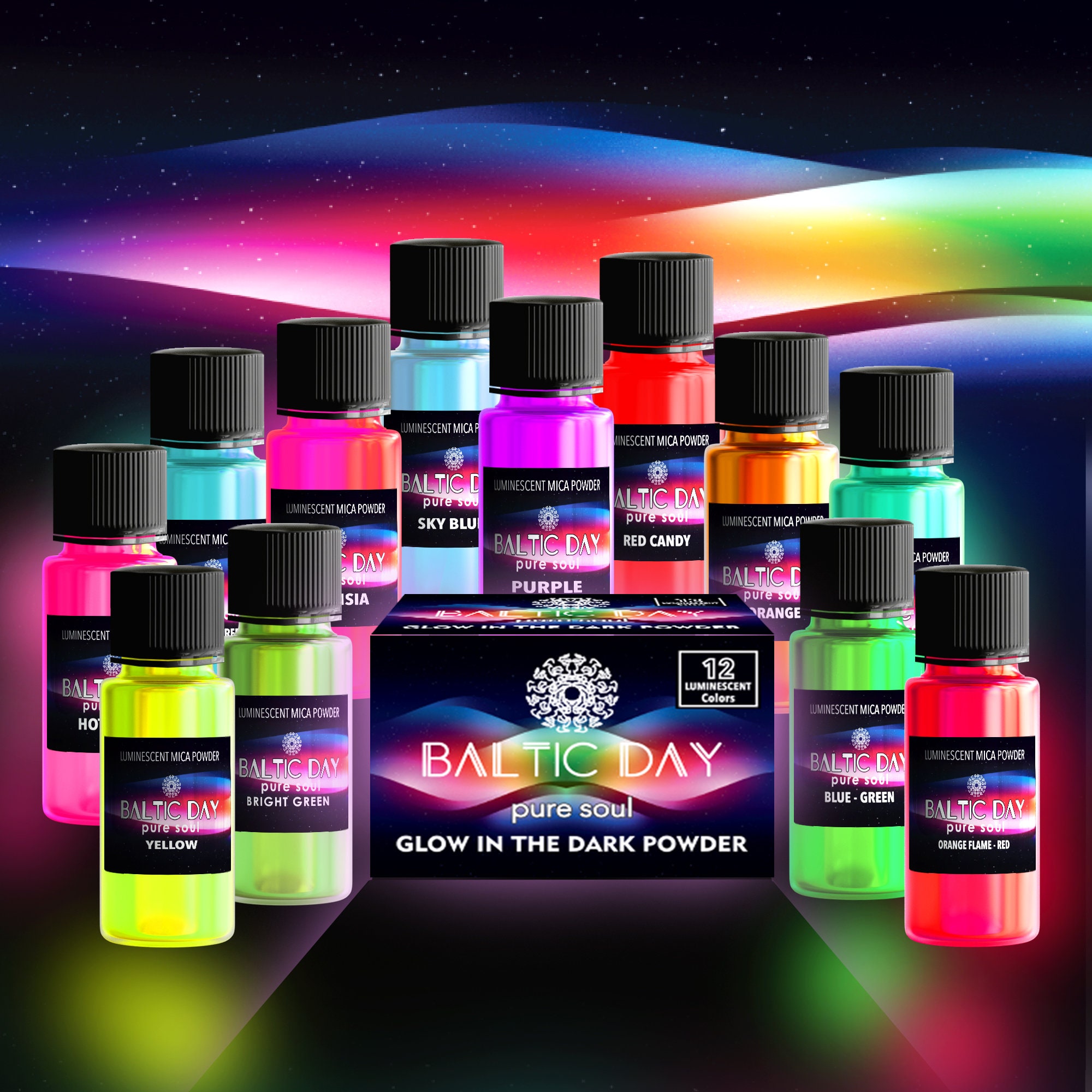 12colors Glow In The Dark Pigment Powder Eco-friendly Luminous