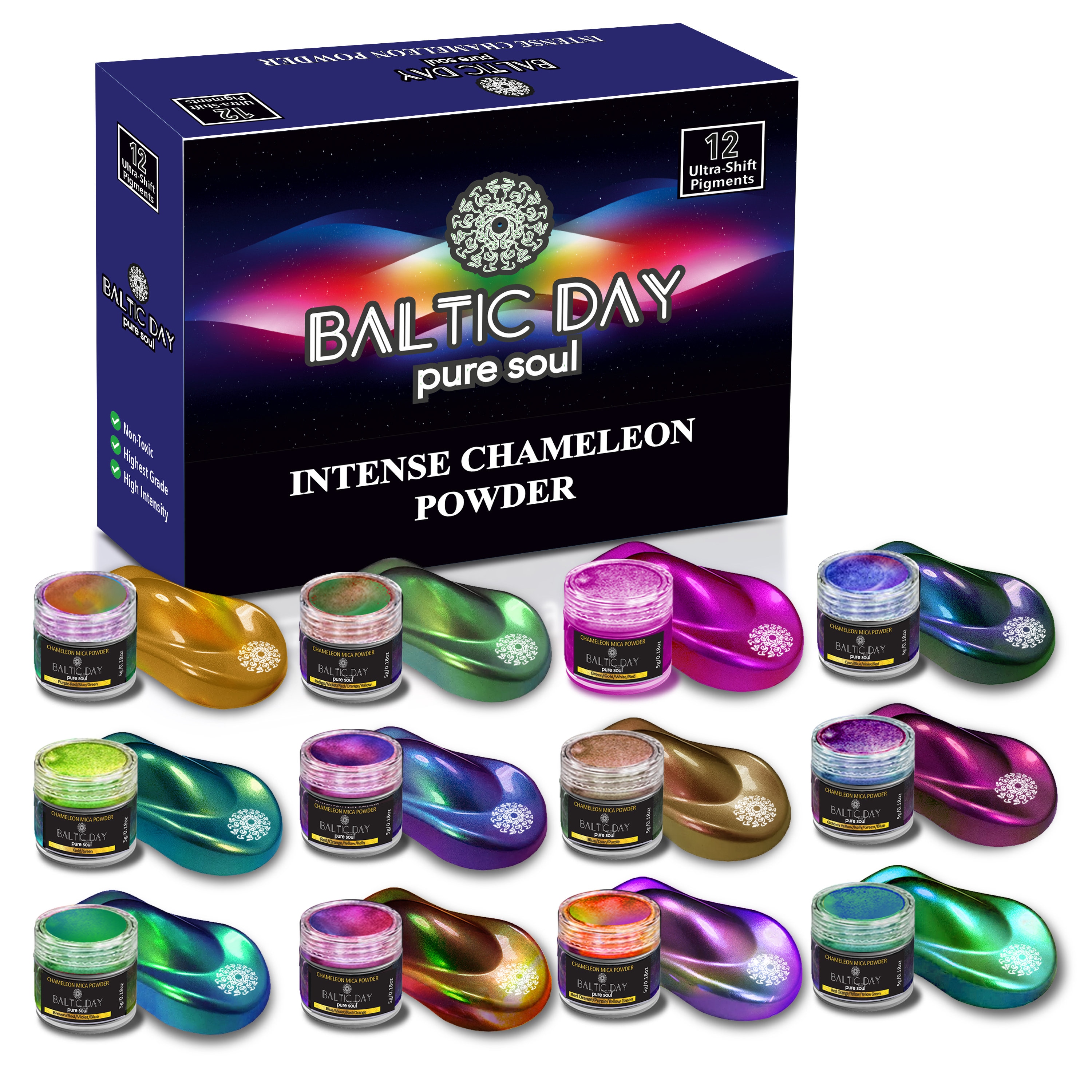 Baltic Day 12 Color Shifting Super Chameleon Pigments Set 12g Mica