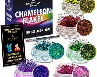 BALTIC DAY - 6 Chameleon Flakes - Chameleon Flakes for Resin NR1 - Color Shift Mica Pigment Powder for Epoxy Resin - Chrome Flakes