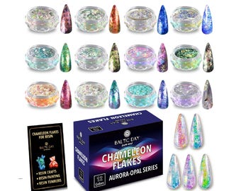 BALTIC DAY - Chameleon Flakes - Chameleon Flakes for Resin - 12 Iridescent Opal Flakes - Intense Colorshift Mica Powder Pigment