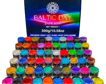 Baltic Day - Mica Powder - 60 Pigment Powder Colors for Epoxy Resin, Paint Dye, Soap Making, Slime, Bath Bombs, Candles, Nail Polish, Lips