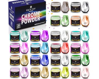 BALTIC DAY - 20 Chrome Mica Powder - Metallic Mirror Effect Chrome Pigment for Nails - Pigments for Epoxy Resin, Tumblers, Painting, Slime