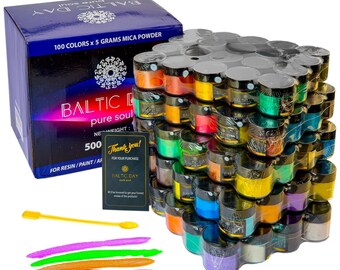 Baltic Day - Mica Powder - 100 Jars of Pigment Powders for Paint, Epoxy Resin, Dye, Soap Making, Nail Polish, Bath Bombs, Slime