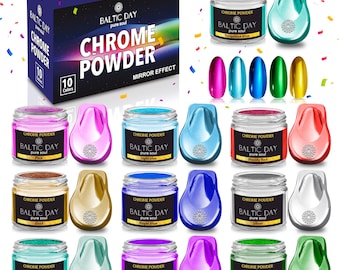 BALTIC DAY - 10 Chrome Mica Powder - Metallic Mirror Effect Chrome Pigment for Nails - Pigments for Epoxy Resin, Tumblers, Painting, Slime