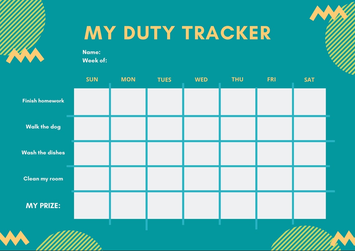 Printable Chore Chart for Kids-chore Tracker-duty Tracker for | Etsy