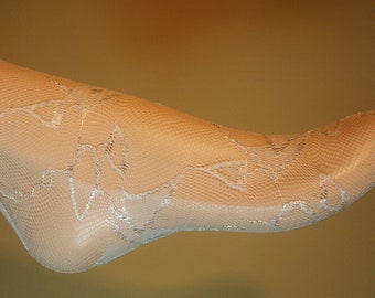 NEW Vintage US Tights 60s/70s Tights/Panty Panties/Tight OVP 100% Nylon Pattern made of Glossy Yarn Color Old White