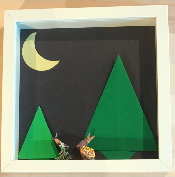 Cadres Lapins Sous La Lune en Origamis