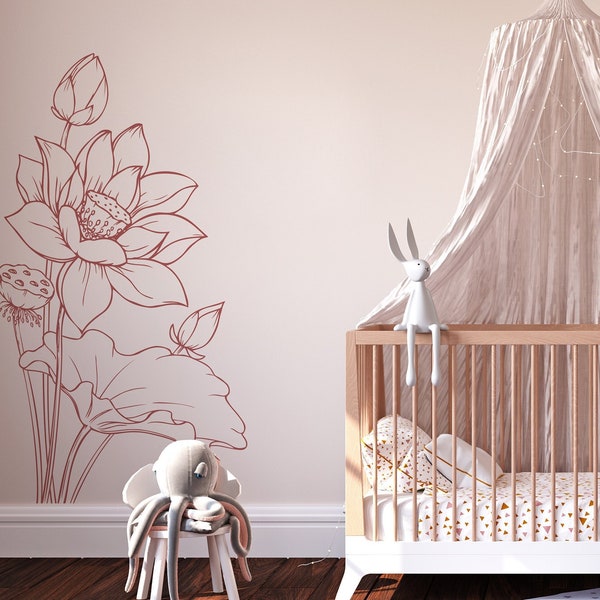 Removable Floral Sticker Wall Decal Nature Decor Nursery Flower Outlines Minimalist Wall Art Vinyl Wallpaper Baby Bedroom Nursery Décor 0002