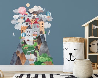 Wall Decal 1001 Mural Peel & Stick Kids Bedroom Nursery Playroom Décor Watercolor Art Travel Castle Mountain Fairy Tale