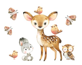 Peel & Stick 12 Woodland Animals Wall Decals Baby Bedroom Nursery Décor Vinyl and Fabric Decals