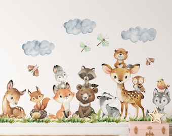 Peel & Stick 12 Woodland Animals Wall Decals Baby Bedroom Nursery Décor Vinyl and Fabric Decals