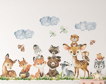 Peel & Stick 12 Woodland Animals Wall Decals Baby Bedroom Nursery Décor Vinyl and Fabric Decals