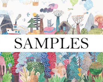 SAMPLE WALLPAPER Mural Peel & Stick Kids Nursery Playroom Décor Watercolor Art Travel around the World Fairy Tale Landscape pink castle
