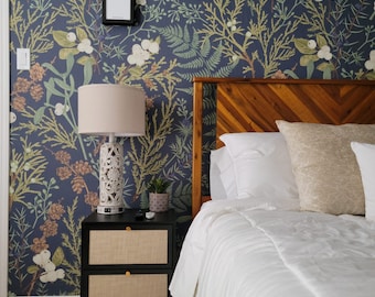 Removable WALLPAPER Peel & Stick FABRIC DORON M Fern Botanical Wallpaper, Woodland Wallpaper Mural Whimsical Décor, Dark Wallpaper 0238M,