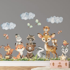 Peel & Stick 12 Woodland Animals Wall Decals Baby Bedroom Nursery Décor ...