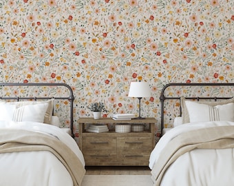 MADISON S Removable WALLPAPER Pre-Pasted, Nonwoven Prepasted Mural Dried Pressed Flowers Boho Wallpaper Floral Wallpaper Watercolor 0215S