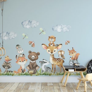 Peel & Stick Woodland Watercolor Animals Wall Decals Baby Gender ...