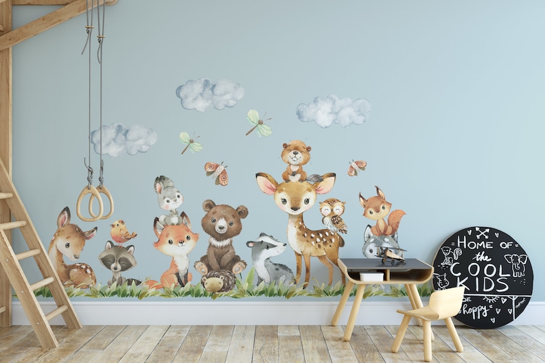 Peel & Stick 12 Woodland Animals Wall Decals Baby Bedroom Nursery Décor ...