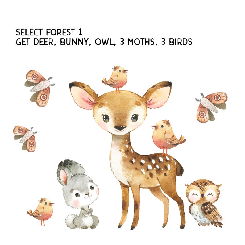 Peel & Stick Woodland Watercolor Animals Wall Decals Baby Gender ...