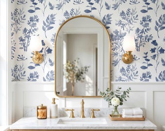 SAMPLES WALLPAPER ANGELIQUE Blue Watercolor Flowers Bedroom Nursery Décor Cobalt Peel & Stick Fabric 0042