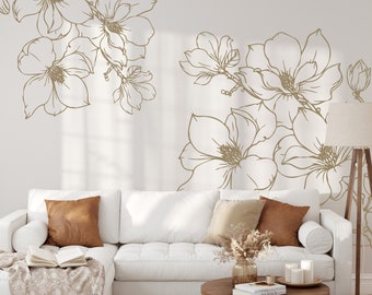 Removable Floral Sticker Wall Decal Nature Decor Nursery Magnolias Flower Outlines Minimalist Wall Art Vinyl Floral Nursery Décor 0003