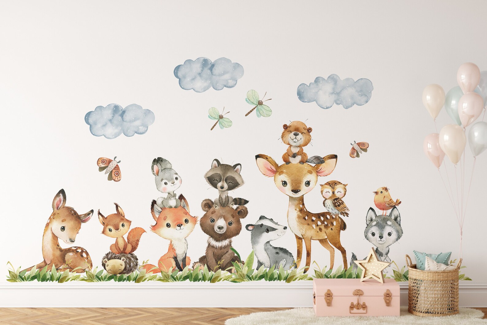 Peel & Stick 12 Woodland Animals Wall Decals Baby Bedroom Nursery Décor ...
