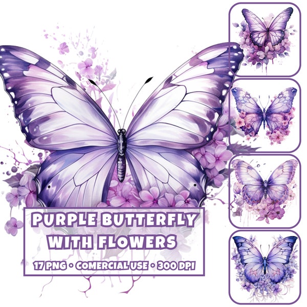 Purple Butterfly Clipart Purple Flower Clipart Butterflies and Flowers and Butterflies Clipart Cute Purple Butterfly PNG Butterfly Flowers