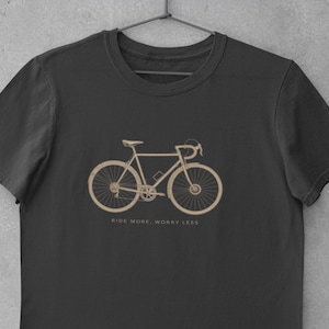 Ride More Worry Less Shirt, Retro Bicycle T-Shirt, Minimalist Cyclist Gift, Vintage Road Bike Tee, Urban Bike Lover Shirt Unisex