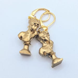 Sappho Dangle Earrings: Gold, 3D Printed Resin Charms, Hypoallergenic 24k-plated Stainless Steel Leverback Hooks, LGBTQ+ Greek Poetry