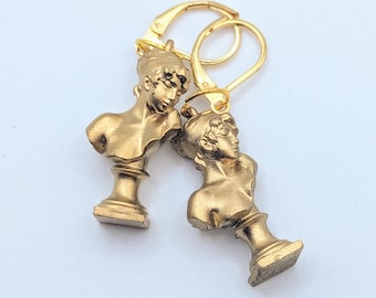 Sappho Dangle Earrings: Gold, 3D Printed Resin Charms, Hypoallergenic Leverback Hooks