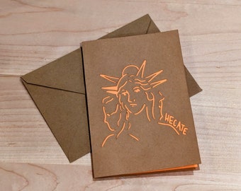 Handmade Greek Goddess Greeting Card: Laser Engraved Papercut Stationery, Athena, Aphrodite. Artemis, Hecate, Medusa, Persephone