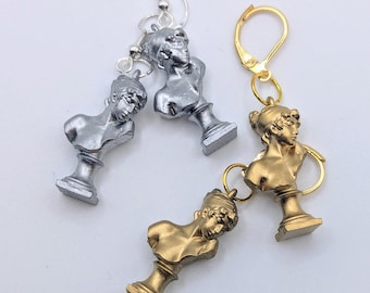 Sappho Dangle Earrings: Silver or Gold, 3D Printed Resin Charms and Hypoallergenic Hooks