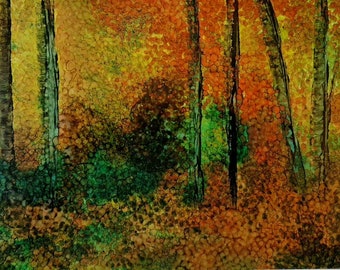 Autumn woods alcohol ink on A4 yupo paper