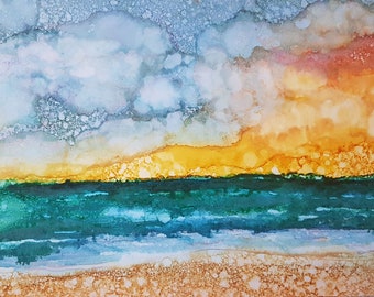 A4 Beach alcohol ink on yupo paper