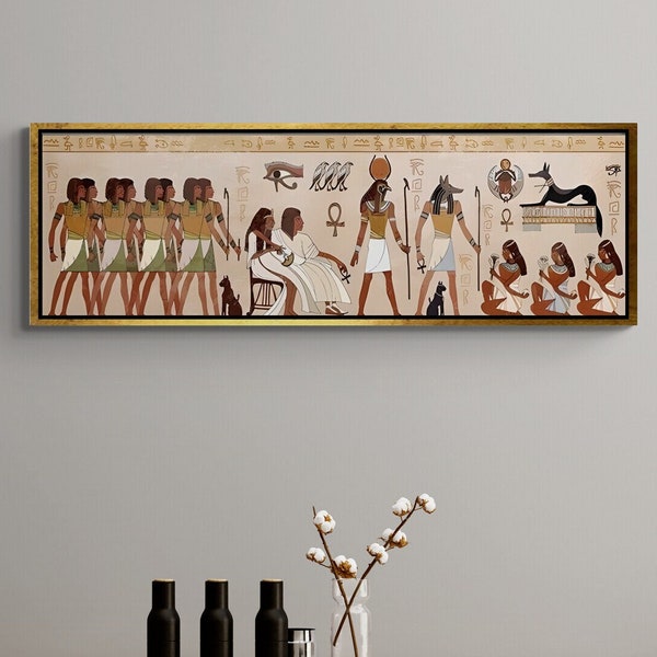 Ancient Egypt Wall Art, Egyptian Hieroglyphs Framed Canvas, Ancient Ages Canvas, Egyptian Symbols Wall Art, Hieroglyphs Black Framed Canvas