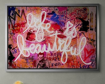 Life Is Beautiful By Banksy Canvas Prints Graffiti Wall Art Home - Foto 11