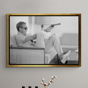 Steve McQueen Wandkunst, gerahmte Leinwand Steve McQueen, legendärer Schauspieler Leinwand, berühmter Mann Leinwand, coolster Typ aller Zeiten, Leinwand mit Silberrahmen