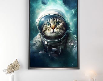 満月の猫のプリント | 宇宙アート | 白い猫 | 宇宙アート | 月の