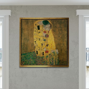 Gustav Klimt Wall Art, The Kiss Framed Canvas, Romantic Wall Art, The Kiss Wall Art, Large Wall Art, The Kiss Artwork, Silver Framed Canvas