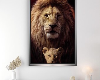 Lion and Cub Canvas Print - Majestic African Wildlife Wall Art