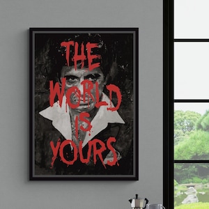 Tony Montana Framed Canvas, Al Pacino Wall Art, Scarface Canvas, The World Is Yours Rolled Canvas, Tony Montana Movie, White Framed Canvas