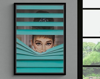Audrey Hepburn Pop Art, Audrey Hepburn Look Wall Art, Audrey Behind the Curtain Framed Canvas, Audrey Hepburn Canvas, Gold Framed Canvas