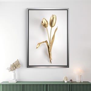 Golden Tulip Wall Art – Minimalist Floral Canvas Print with White Background for Modern Living Room, Office or Hallway Home Decoration