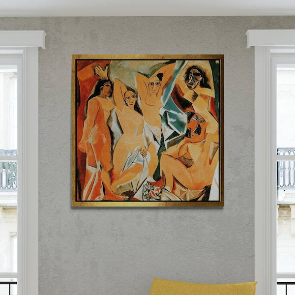 Pablo Picasso Wall Art, The Girls of Avignon Framed Canvas, Famous Wall Art, The Girls of Avignon, Wall Art, Picasso Silver Framed Canvas